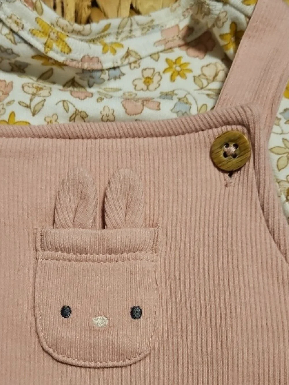 Carter's Dusty Pink Ribbed Overalls with Floral Bodysuit